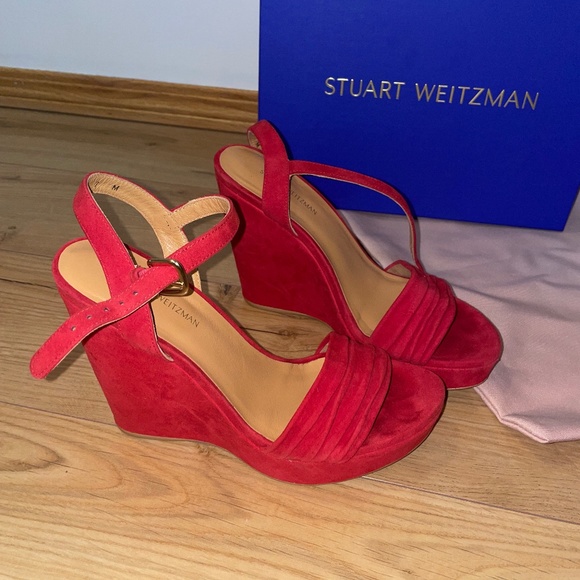 Stuart Weitzman Shoes - Stuart Weitzman Sundraped Red Velvet Wedge